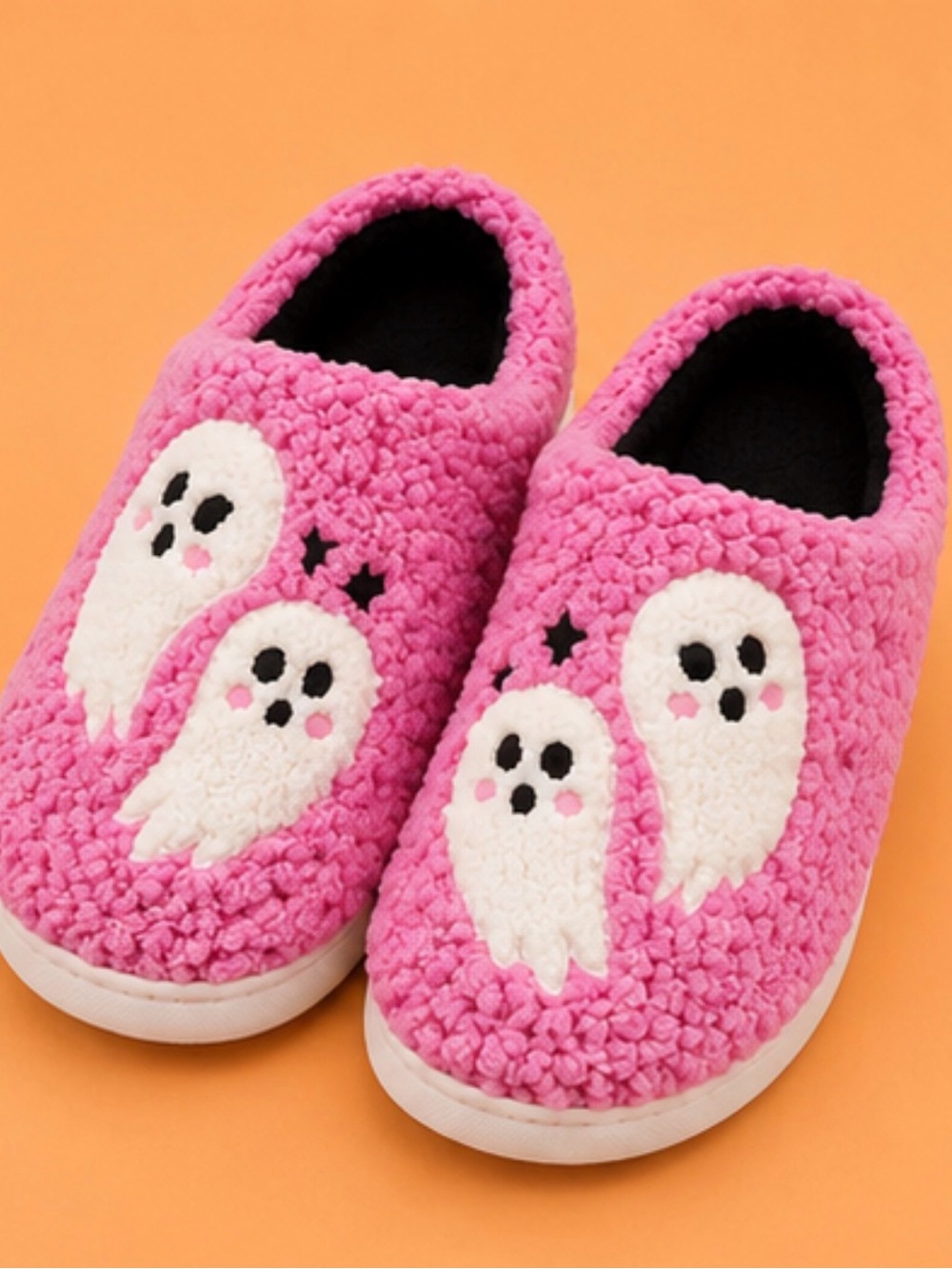 Cozy Pink Ghost Sherpa Slip-On Slippers for Women size 9 - 9.5